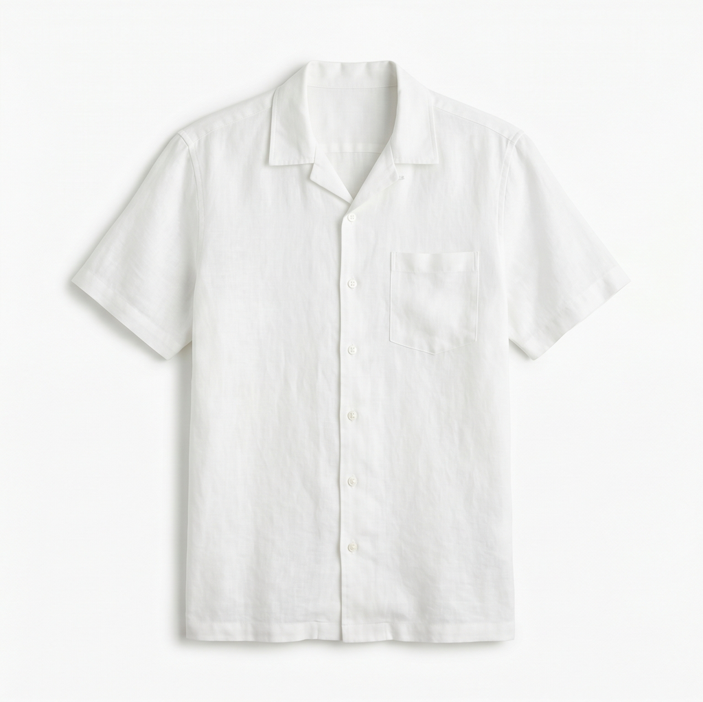 Half sleeve white lenin shirt - Relaxed fit